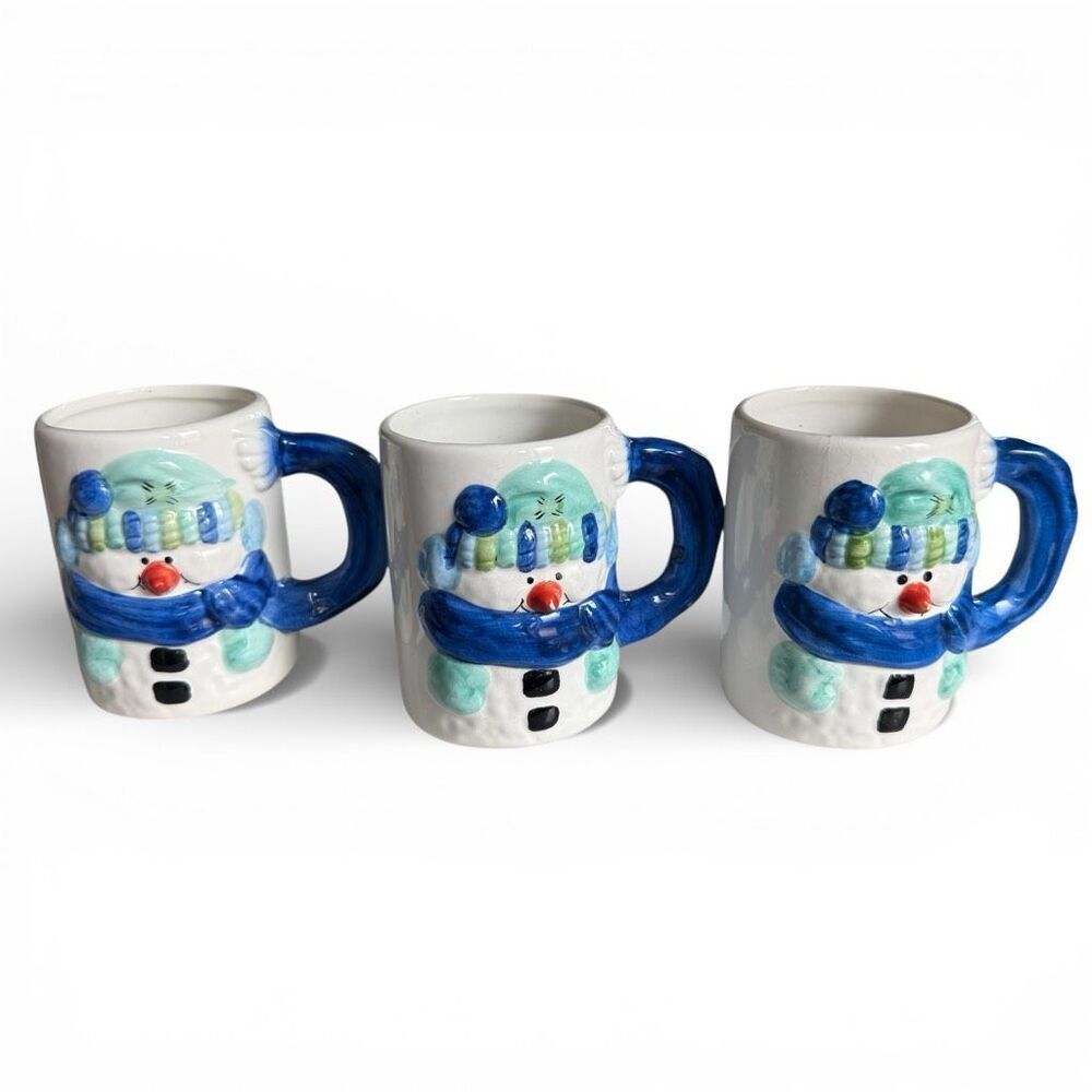 DesignPac Design Pack Lot of 3 Snowman Winter Frosty Handmade Mugs